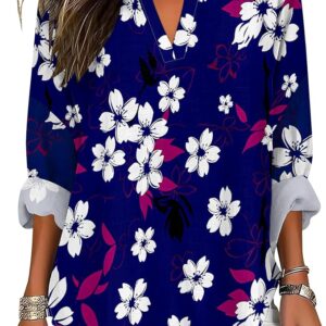 Womens V Neck Oversize Vintage Causal Pullover Japanese Art Style Shirt Roll Up Long Sleeve Novelty Graphic Tops